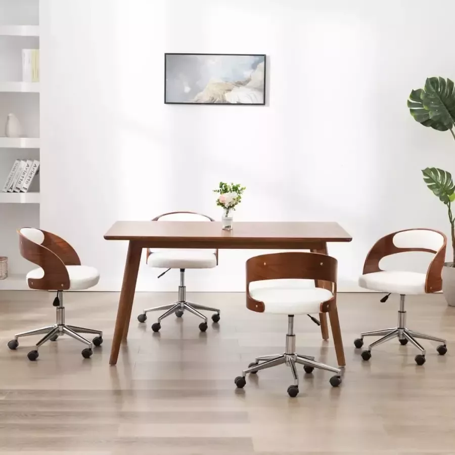 VidaLife Eetkamerstoelen draaibaar 4 st gebogen hout en kunstleer wit