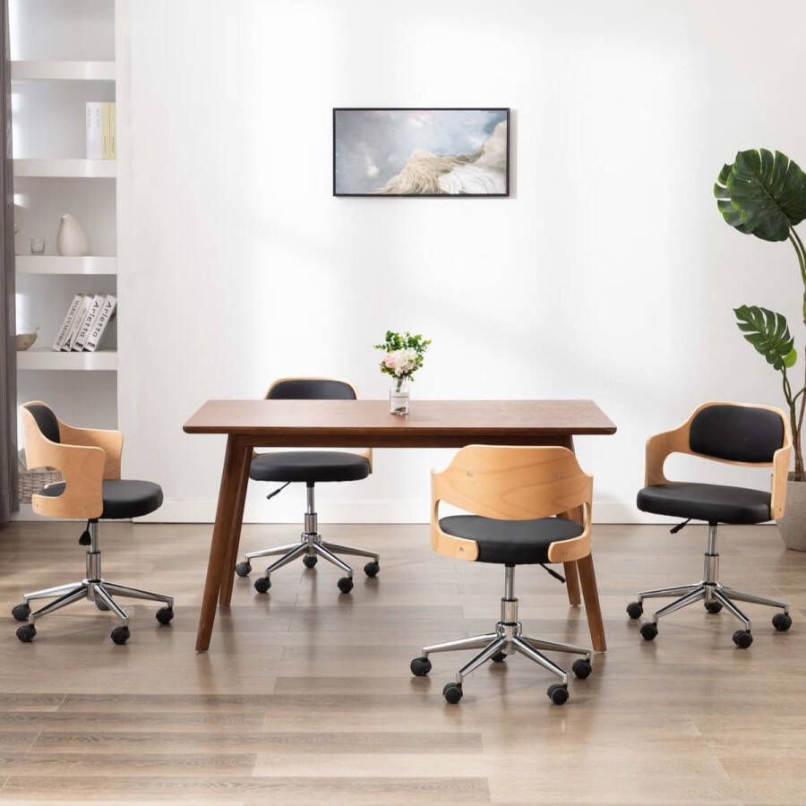 VidaLife Eetkamerstoelen draaibaar 4 st gebogen hout en kunstleer zwart - Foto 2