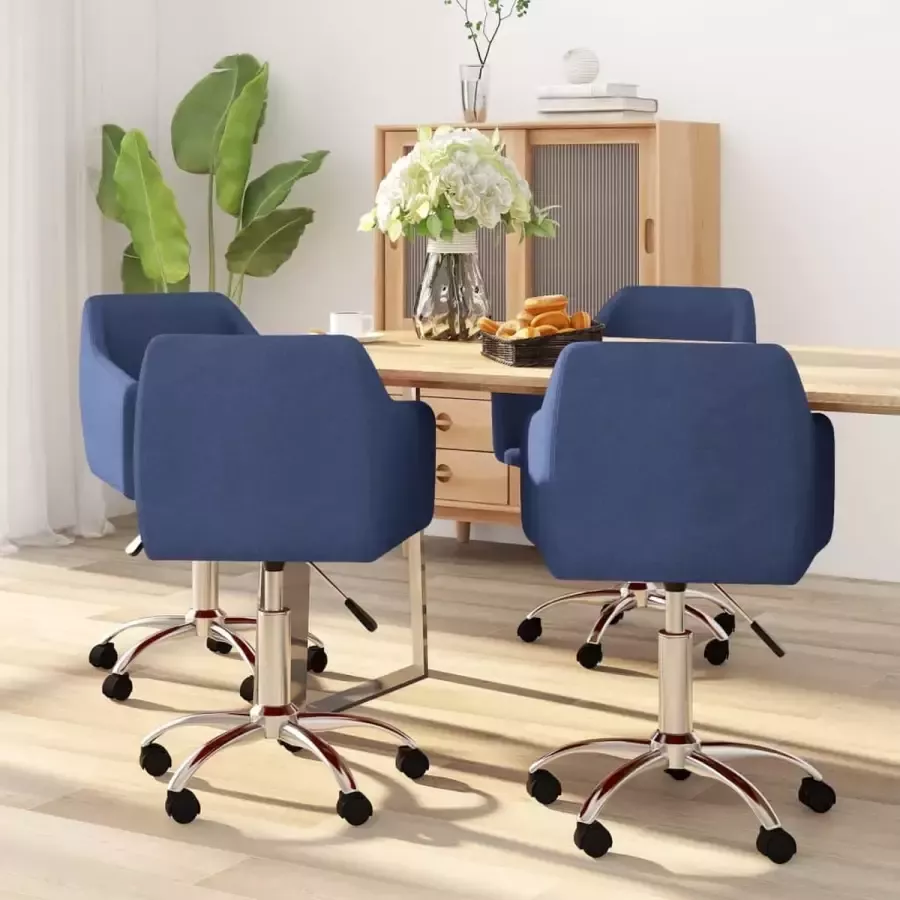 VidaLife Eetkamerstoelen draaibaar 4 st stof blauw - Foto 2