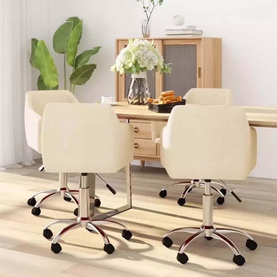 VidaLife Eetkamerstoelen draaibaar 4 st stof crèmekleurig - Foto 2