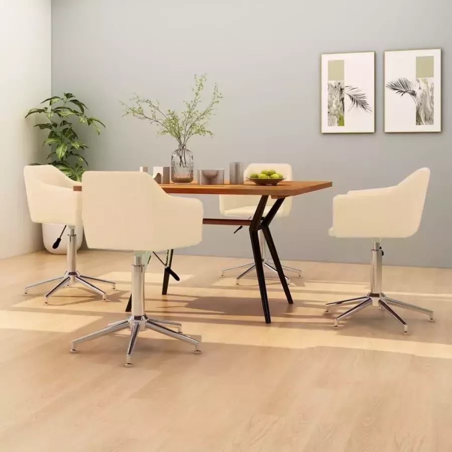 VidaLife Eetkamerstoelen draaibaar 4 st stof crèmekleurig - Foto 4