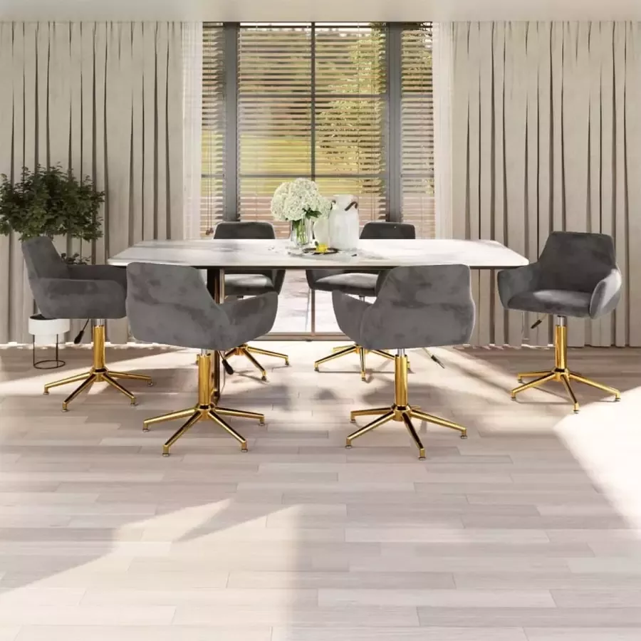 VidaLife Eetkamerstoelen draaibaar 6 st fluweel donkergrijs - Foto 3