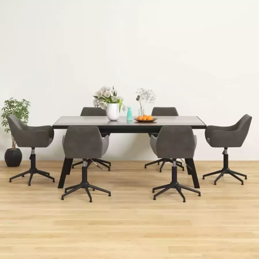 VidaLife Eetkamerstoelen draaibaar 6 st fluweel donkergrijs - Foto 2