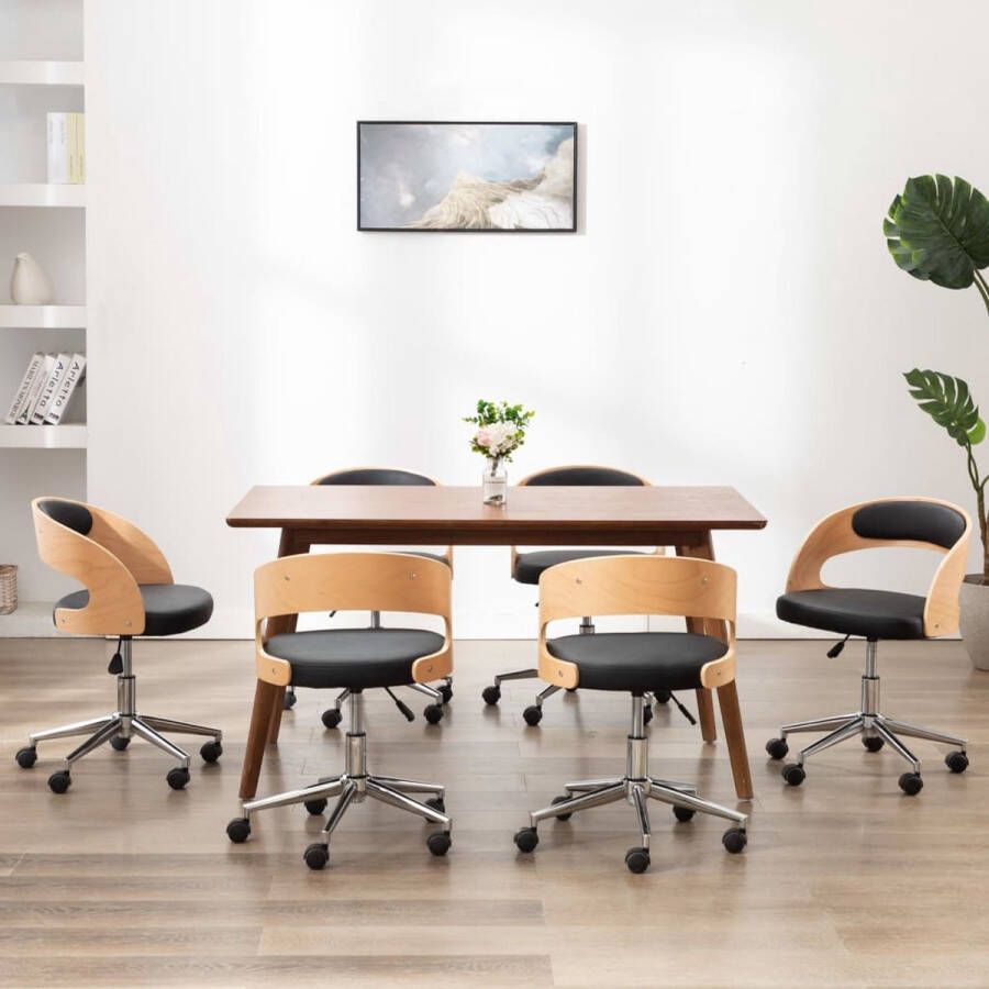 VidaLife Eetkamerstoelen draaibaar 6 st gebogen hout en kunstleer zwart