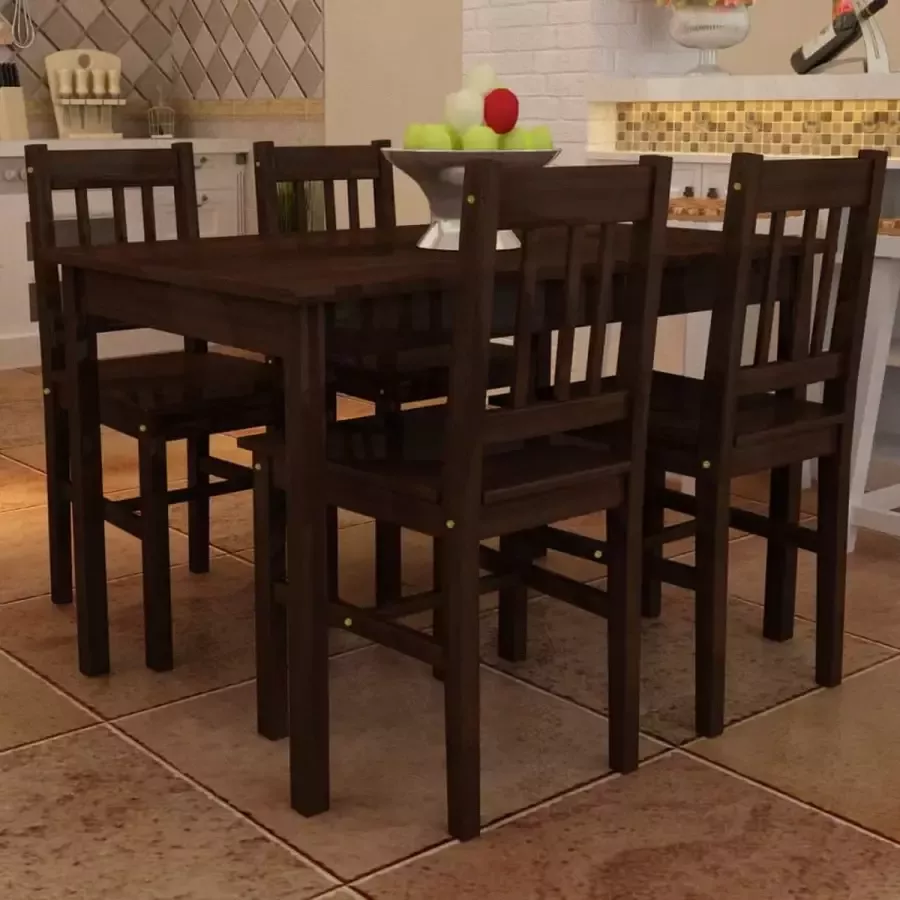 VidaLife Eettafel met 4 stoelen hout bruin