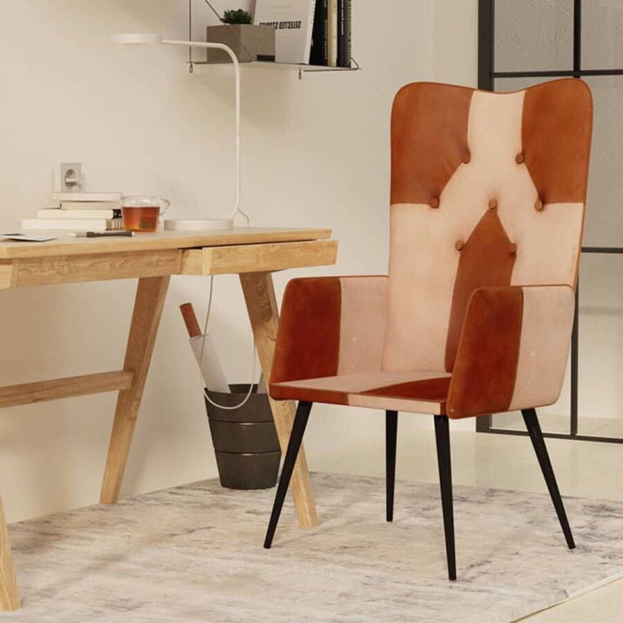 VidaLife Fauteuil echt leer bruin en crèmekleurig