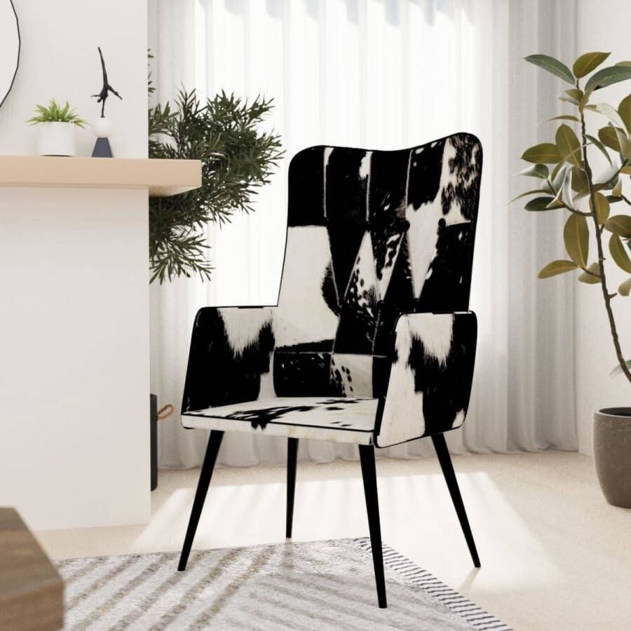 VidaLife Fauteuil harig echt leer zwart en wit