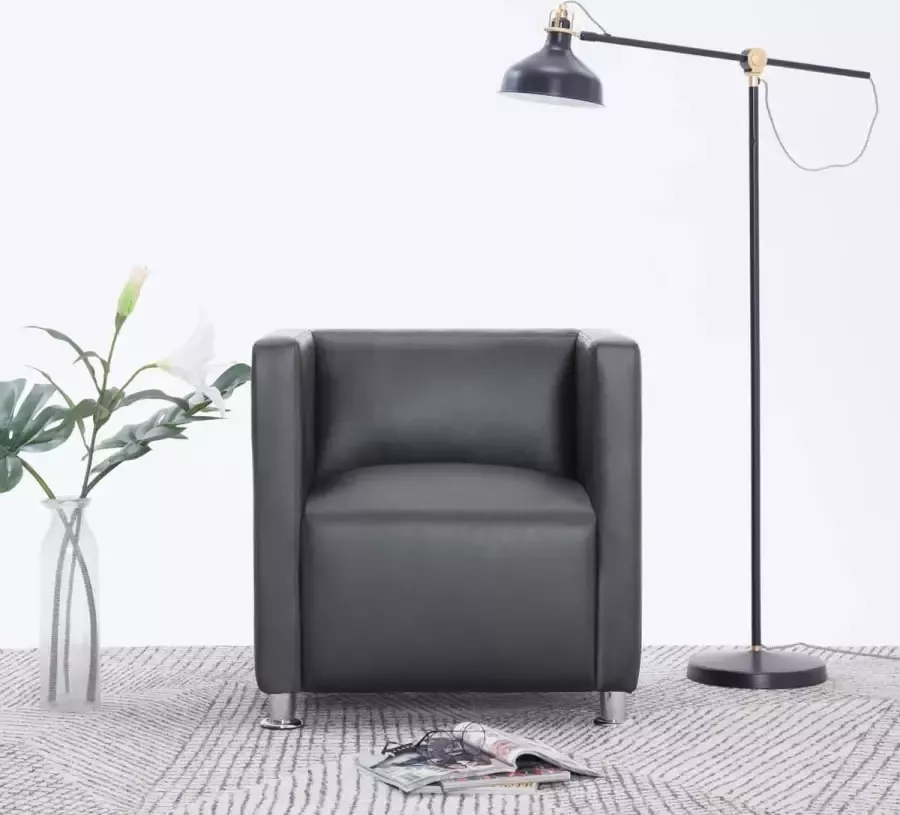 VidaLife Fauteuil kubus kunstleer grijs