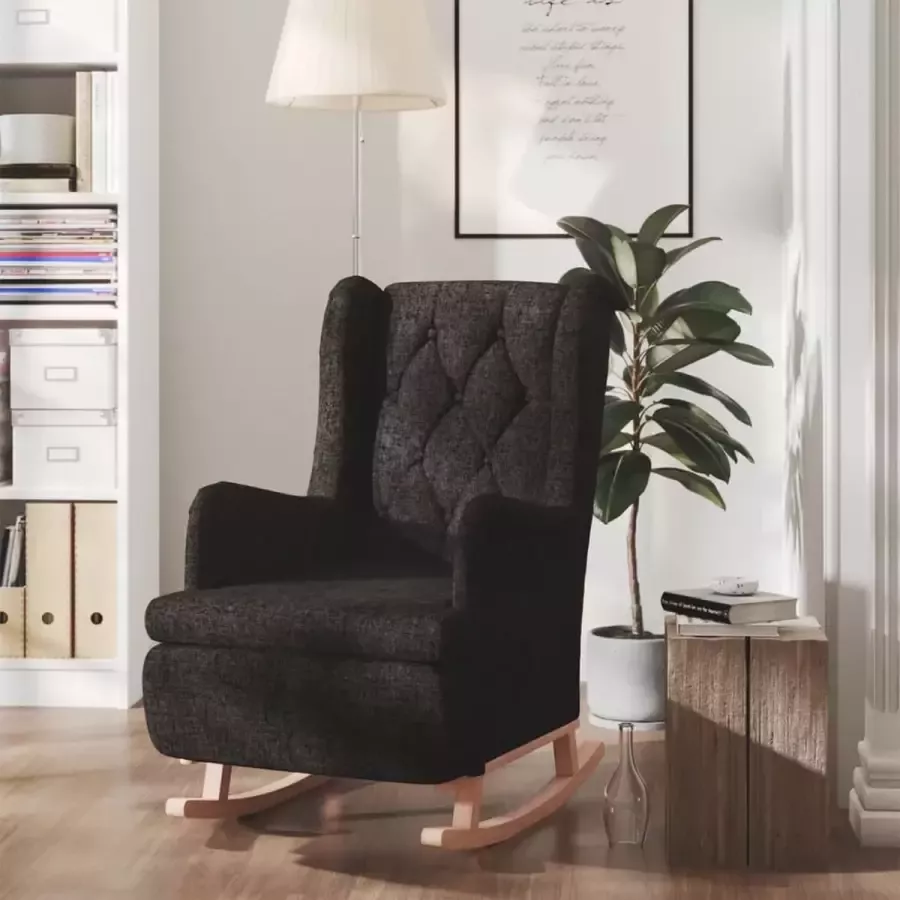 VidaLife Fauteuil met massief rubberwood schommelpoten stof zwart