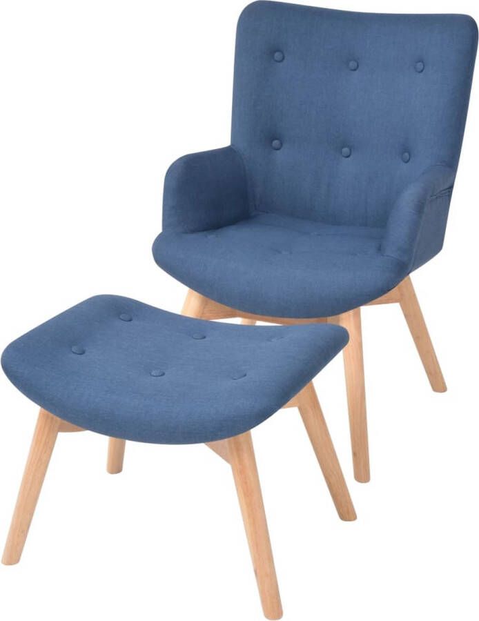 VidaLife Fauteuil met voetenbankje stof blauw