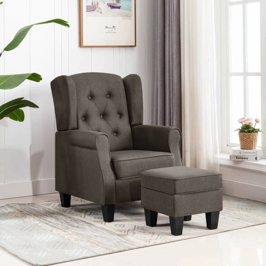 VidaLife Fauteuil met voetenbankje stof taupe