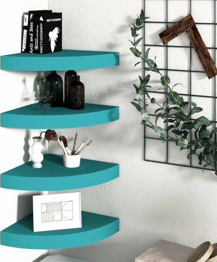 VidaLife Hoekwandschappen 4 st 35x35x3 8 cm MDF blauw