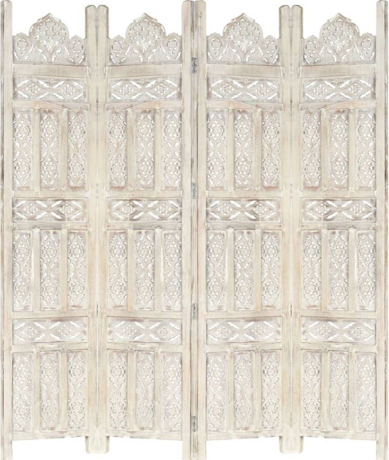 VidaLife Kamerscherm met 4 panelen handgesneden 160x165 cm mangohout wit