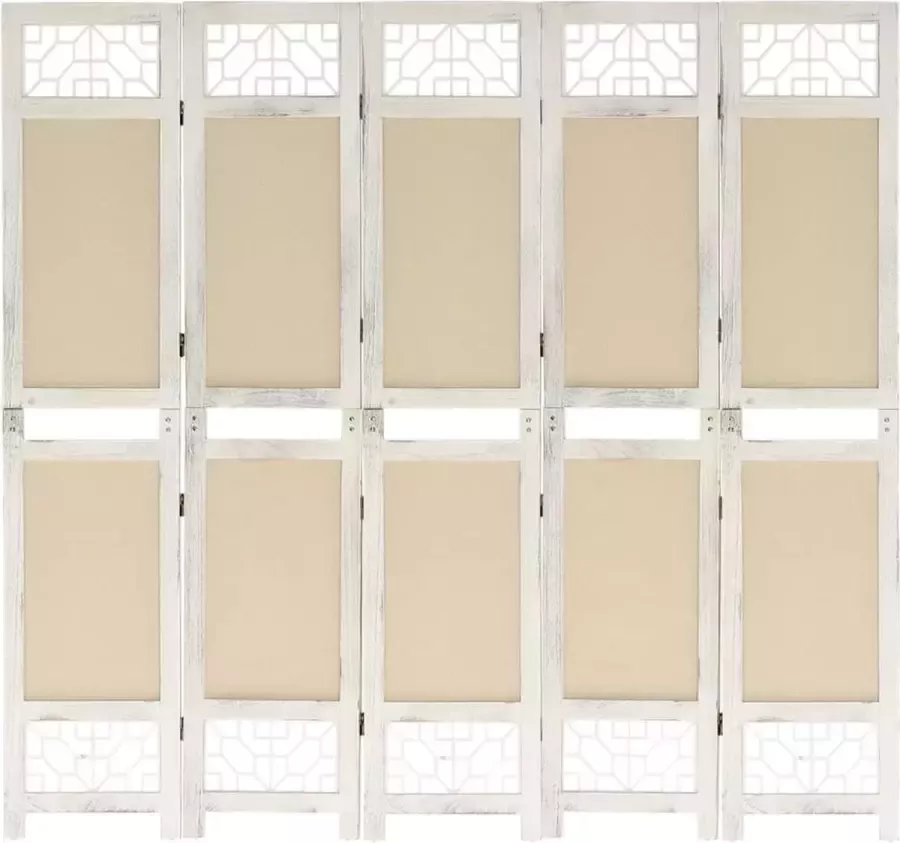 VidaLife Kamerscherm met 5 panelen 175x165 cm stof crèmekleurig