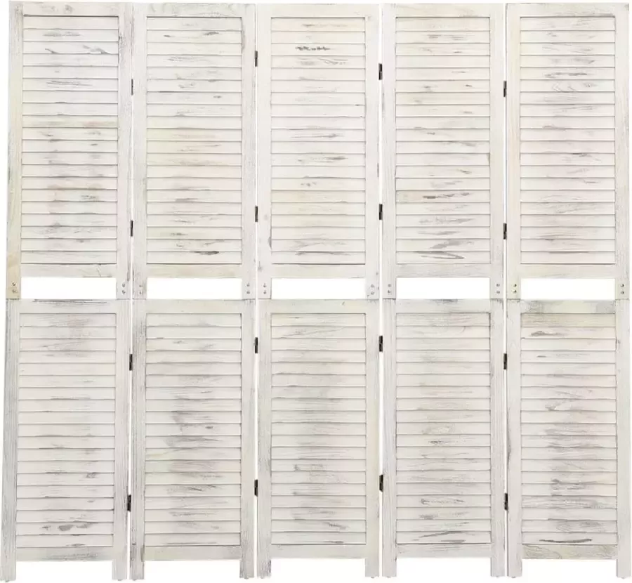 VidaLife Kamerscherm met 5 panelen 178 5x166 cm massief hout antiekwit