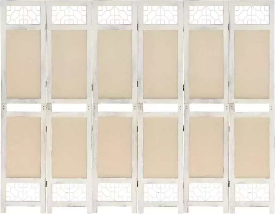 VidaLife Kamerscherm met 6 panelen 210x165 cm stof crèmekleurig