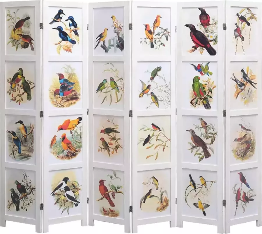 VidaLife Kamerscherm met 6 panelen vogel 210x165 cm wit