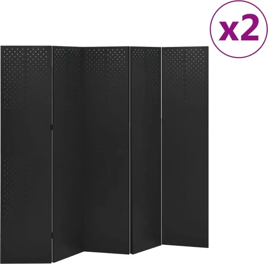 VidaLife Kamerschermen 2 st met 5 panelen 200x180 cm staal zwart