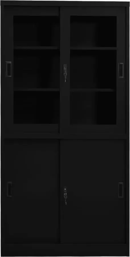 VidaLife Kantoorkast met schuifdeuren 90x40x180 cm staal zwart