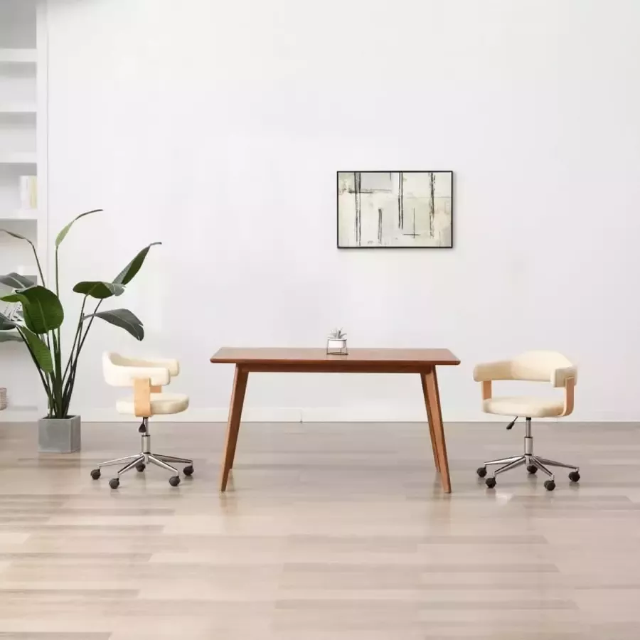 VidaLife Kantoorstoel draaibaar gebogen hout en kunstleer crème