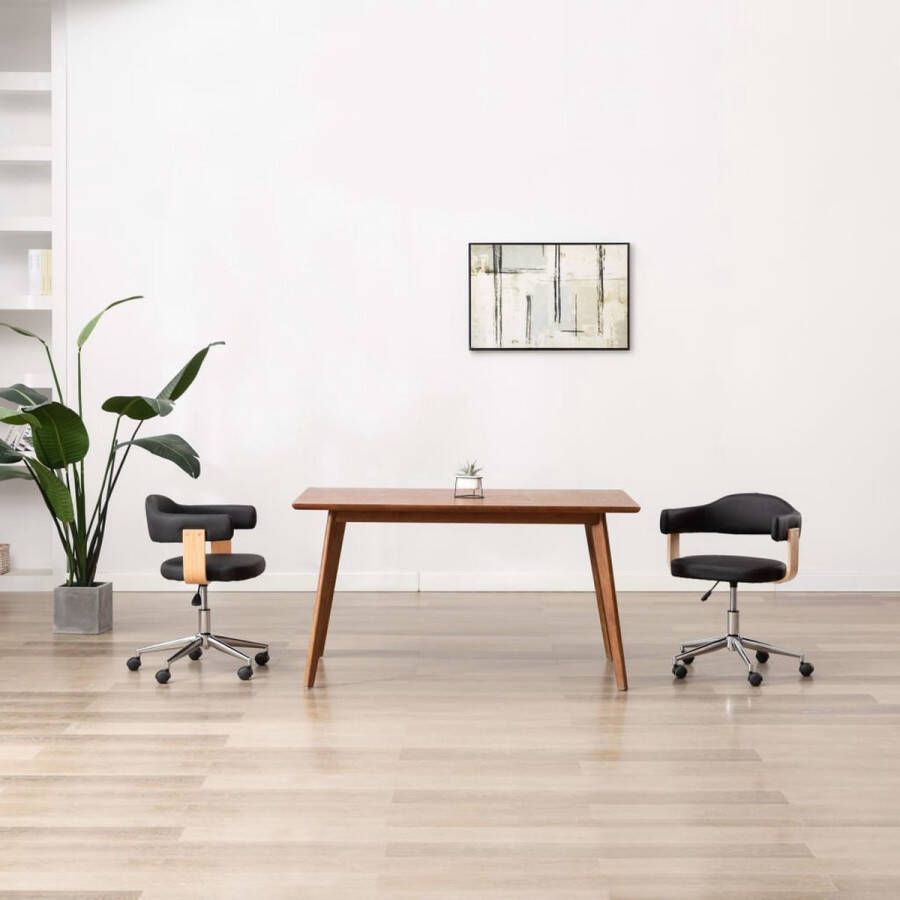 VidaLife Kantoorstoel draaibaar gebogen hout en kunstleer zwart
