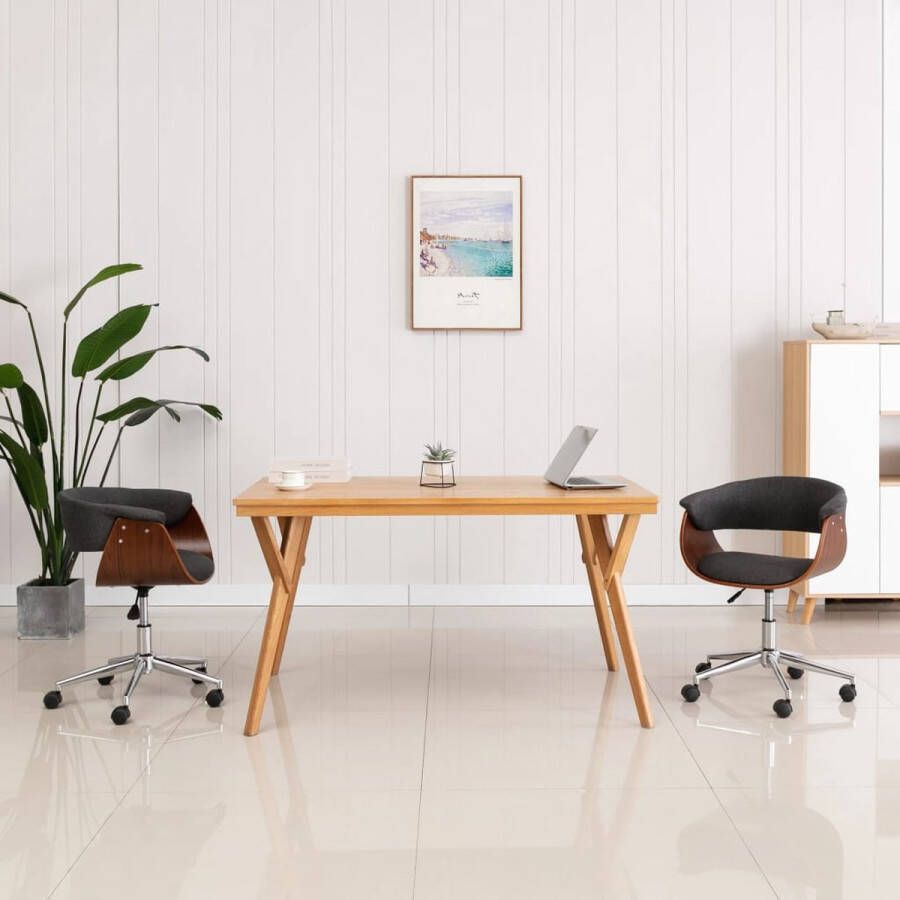 VidaLife Kantoorstoel draaibaar gebogen hout en stof grijs