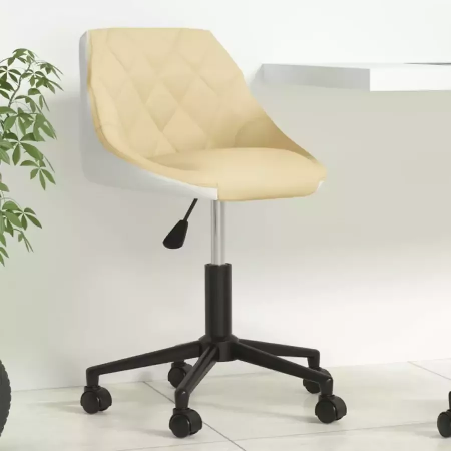 VidaLife Kantoorstoel draaibaar kunstleer crèmekleurig en wit