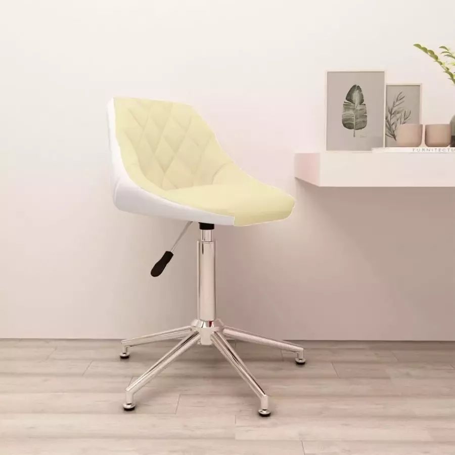 VidaLife Kantoorstoel draaibaar kunstleer crèmekleurig en wit