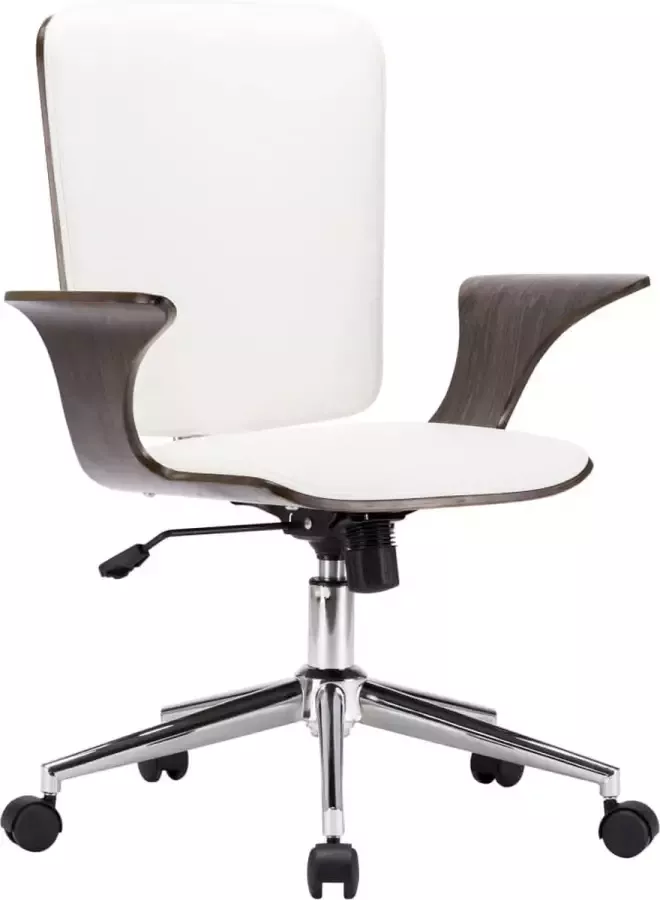 VidaLife Kantoorstoel draaibaar kunstleer en gebogen hout wit