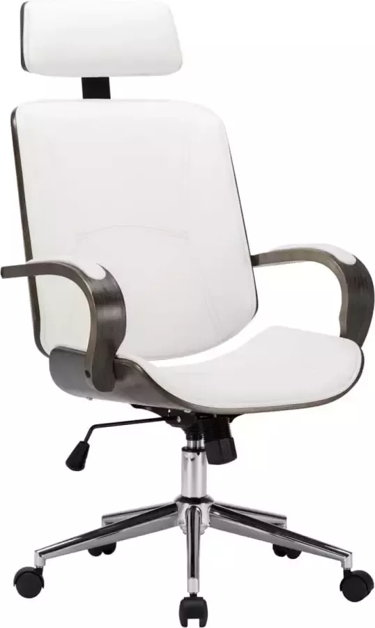 VidaLife Kantoorstoel draaibaar met hoofdsteun kunstleer en hout wit