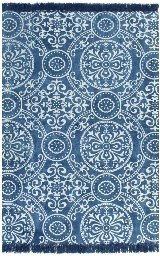VidaLife Kelim vloerkleed met patroon 160x230 cm katoen blauw