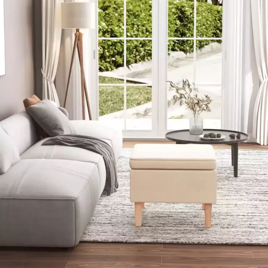 VidaLife Kruk met houten poten stof crèmekleurig