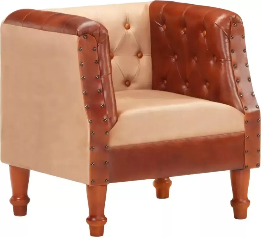 VidaLife Kuipstoel echt leer en massief mangohout bruin - Foto 2