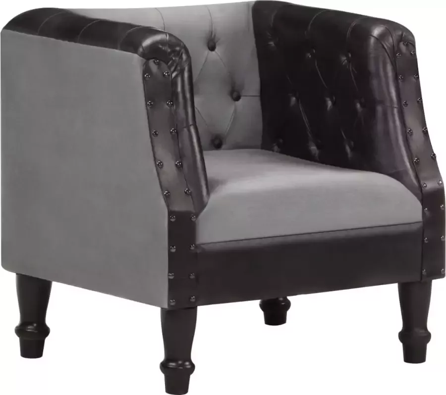 VidaLife Kuipstoel echt leer en massief mangohout zwart - Foto 2