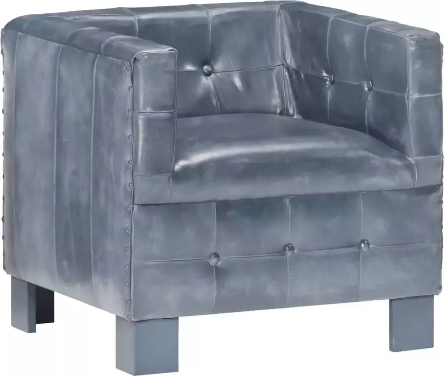 VidaLife Kuipstoel echt leer grijs