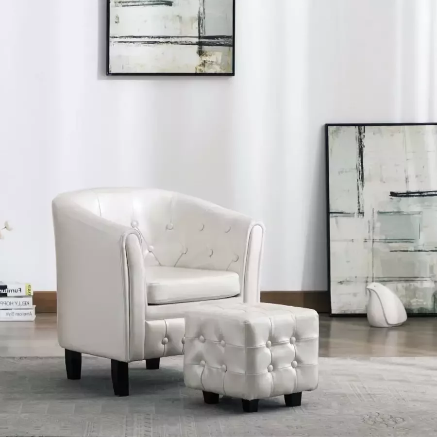 VidaLife Kuipstoel met voetenbankje kunstleer wit