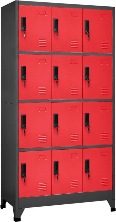 VidaLife Lockerkast 90x45x180 cm staal antracietkleurig en rood