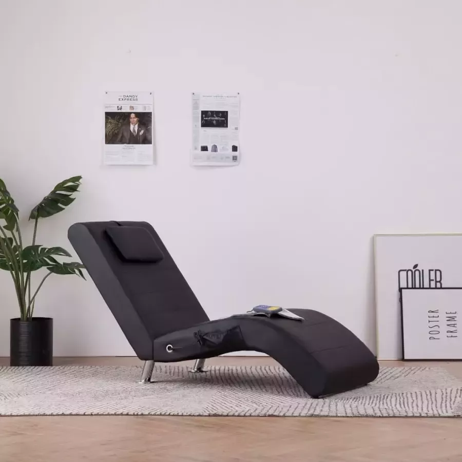 VidaLife Massage chaise longue met kussen kunstleer zwart