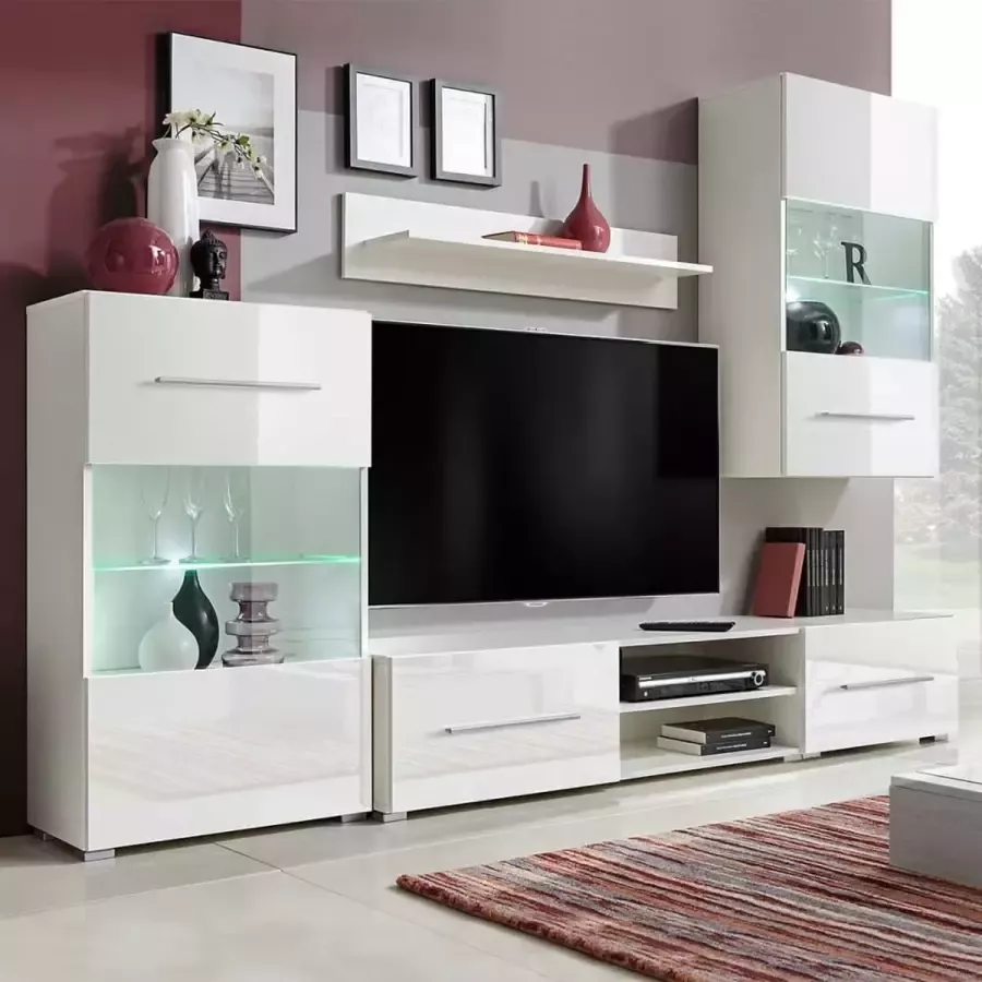 VidaLife Muurvitrine tv-meubel met LED-verlichting wit 5-delig