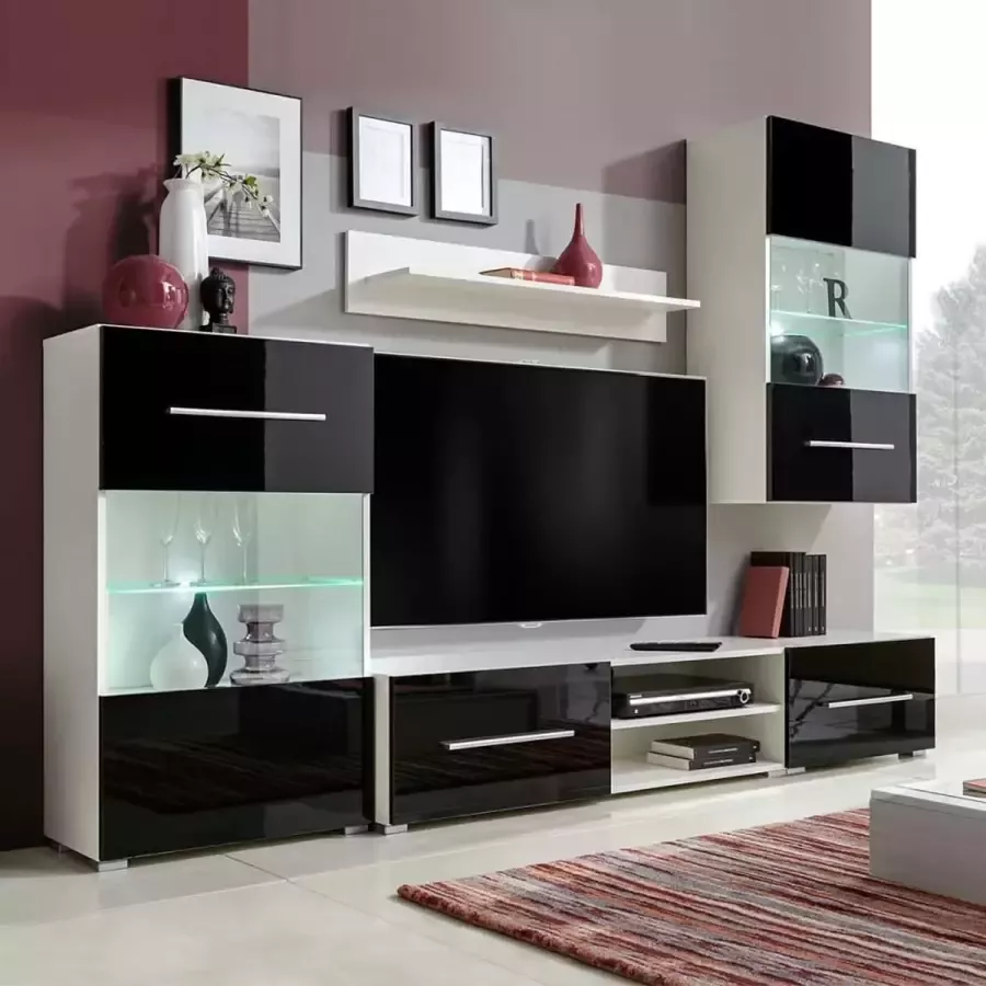 VidaLife Muurvitrine tv-meubel met LED-verlichting zwart 5-delig