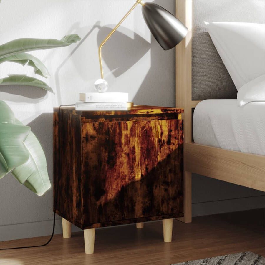 VidaLife Nachtkastje met houten poten 40x30x50 cm gerookt eikenkleurig