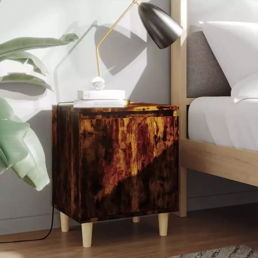 VidaLife Nachtkastje met houten poten 40x30x50 cm gerookt eikenkleurig