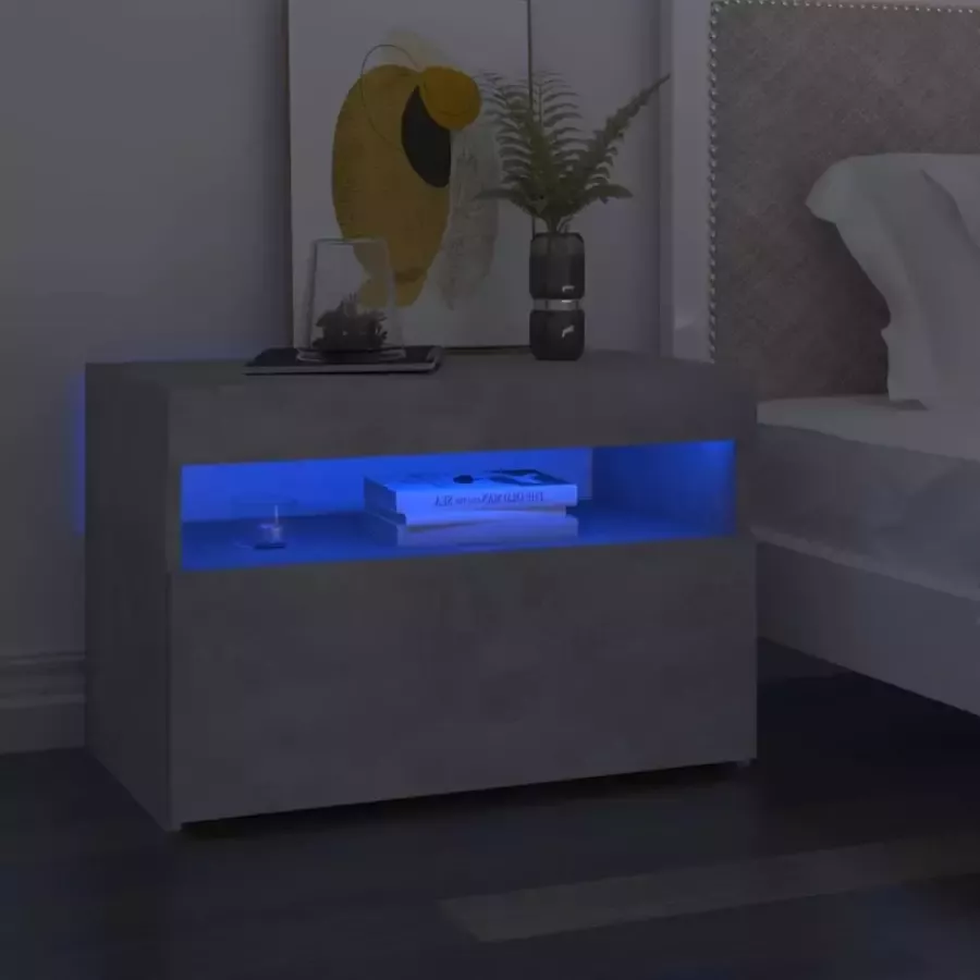 VidaLife Nachtkastje met LED-verlichting 60x35x40 cm betongrijs