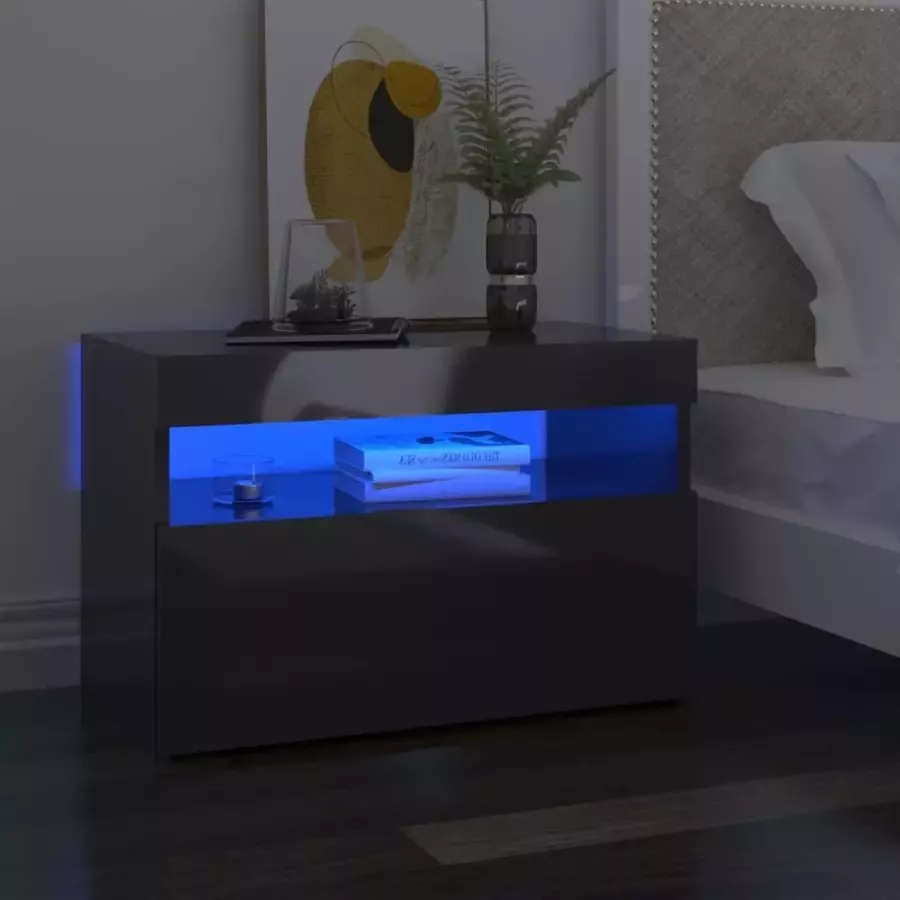 VidaLife Nachtkastje met LED-verlichting 60x35x40 cm hoogglans grijs
