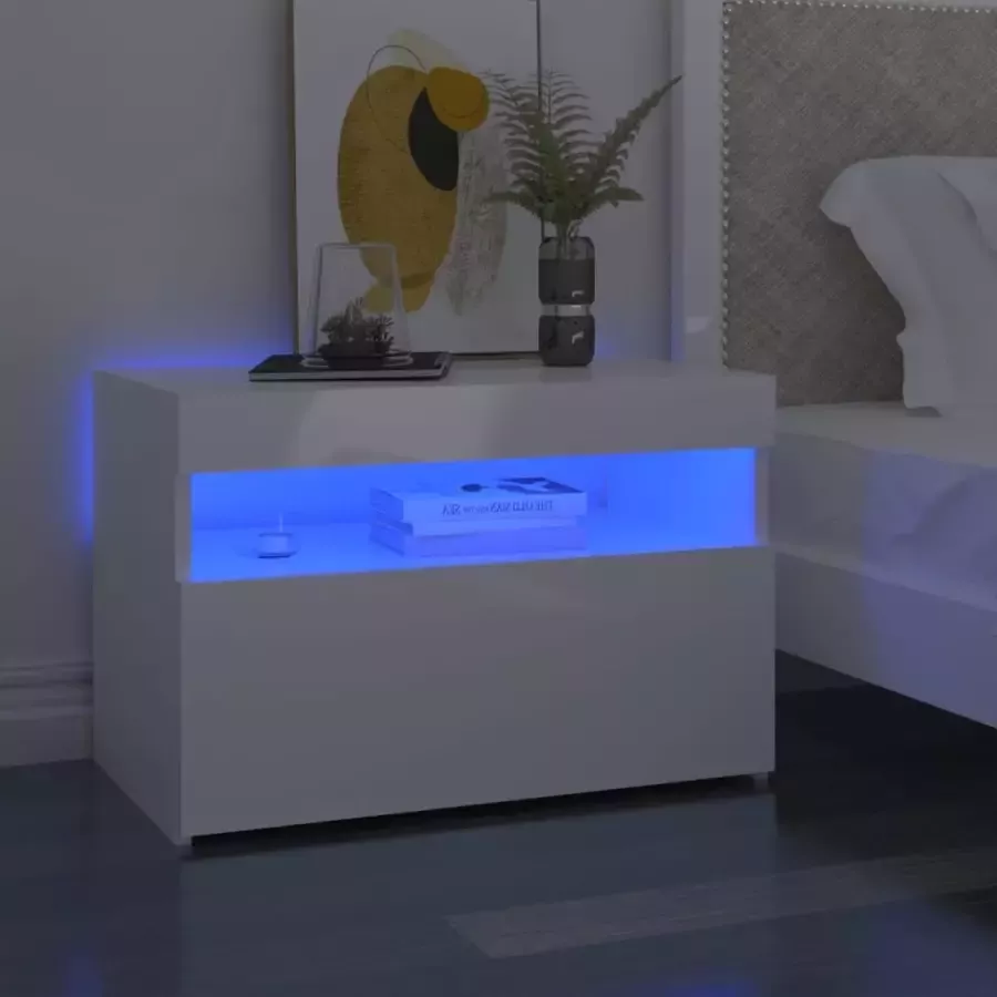 VidaLife Nachtkastje met LED-verlichting 60x35x40 cm hoogglans wit