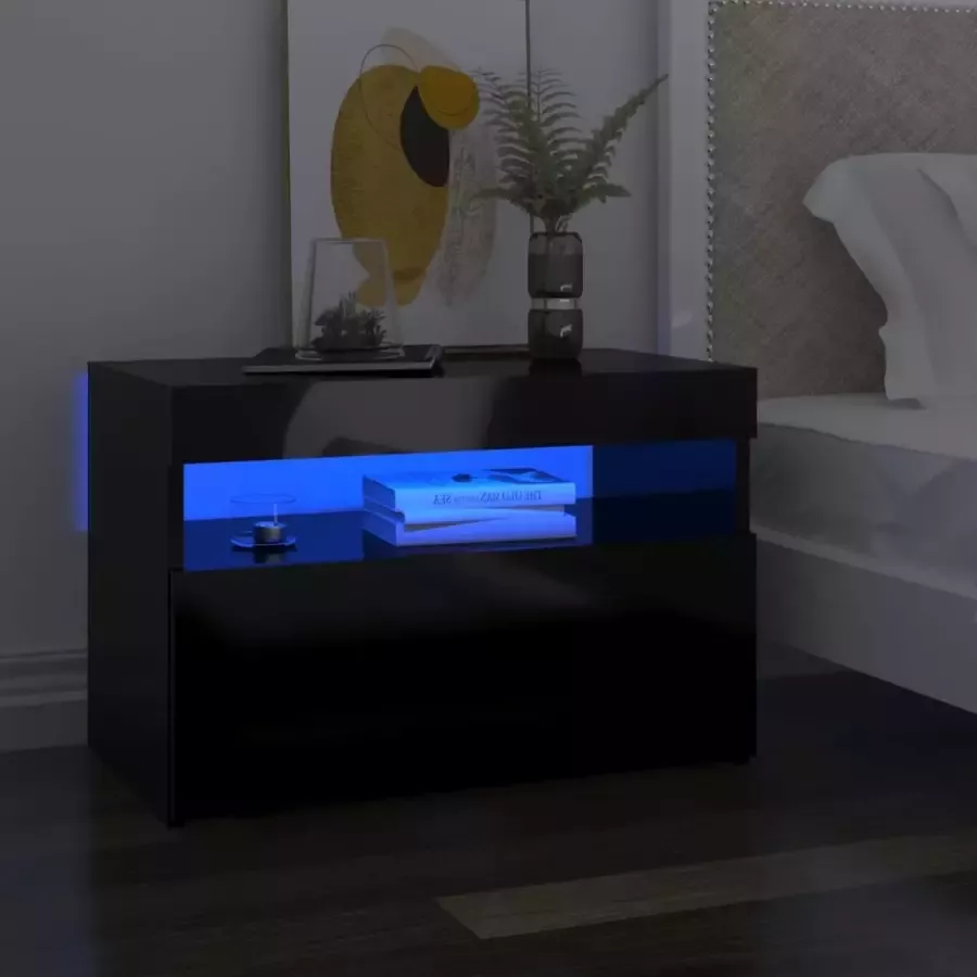 VidaLife Nachtkastje met LED-verlichting 60x35x40 cm hoogglans zwart