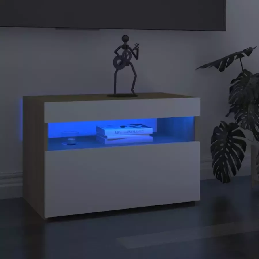 VidaLife Nachtkastje met LED-verlichting 60x35x40 cm wit en sonoma eiken