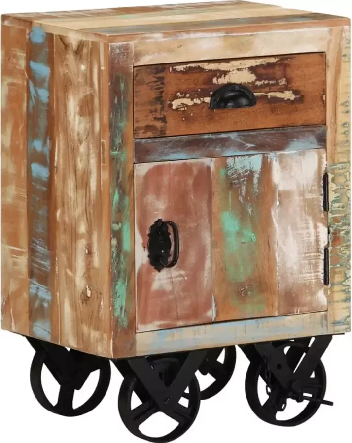 VidaLife Nachtkastje met wieltjes 40x30x57 cm massief gerecycled hout