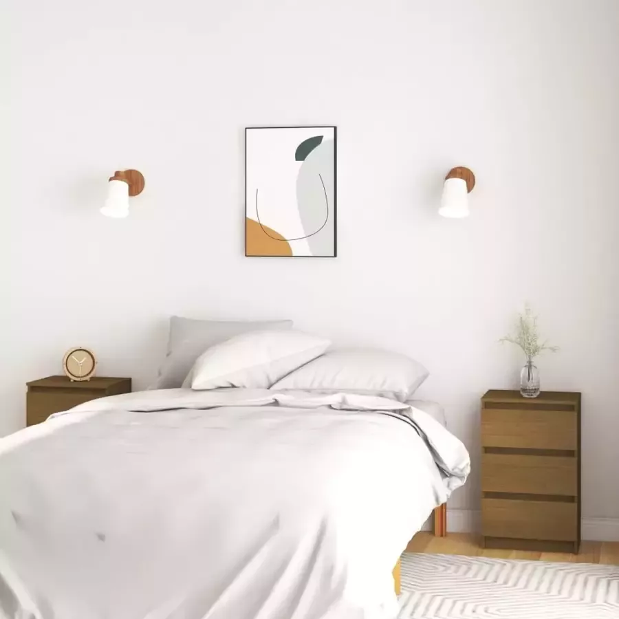 VidaLife Nachtkastjes 2 st massief grenenhout honingbruin