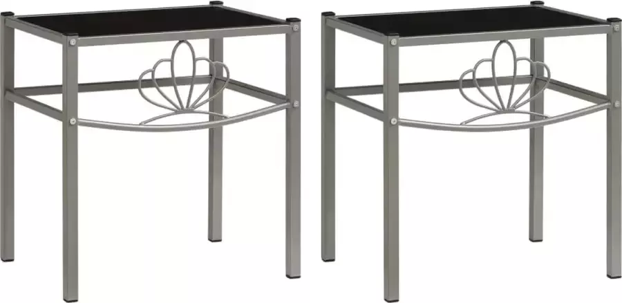 VidaLife Nachtkastjes 2 st metaal en glas grijs en zwart - Foto 3